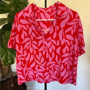 A New Day Red and Pink Leaf Print Matching Set S/M